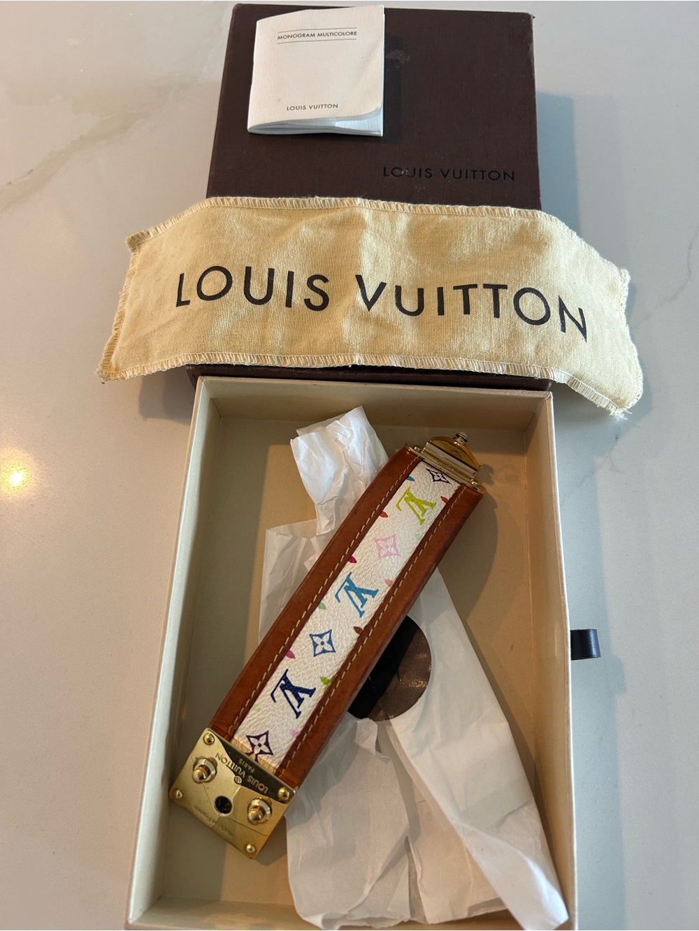 Louis Vuitton Takashi Murakami Monogram Multi Color Leather /Gold Cuff Bracelet